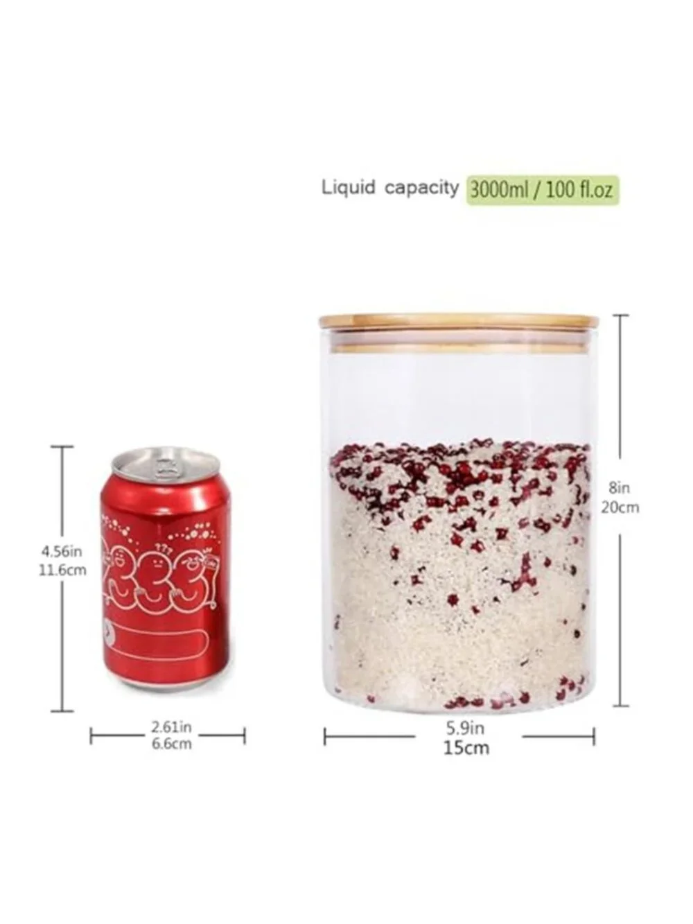 Large Glass Food Storage Container, 100 FL OZ (3000ml) Glass Food Canister